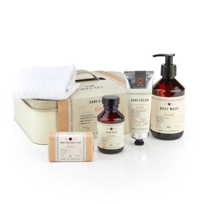 Amber Tin Gift ( Hand & Body Wash, Hand Cream, Foam Bath, Soap and Flannel)